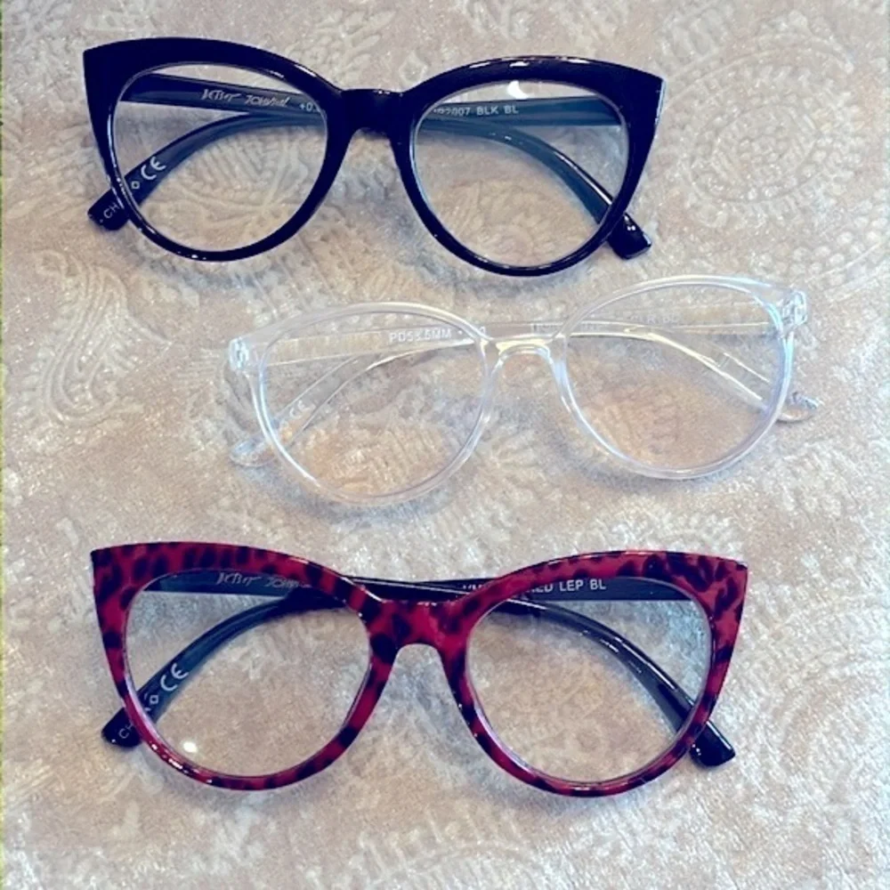Brand New Betsey Johnson Set of 3 Blue Light Blocking Computer Glasses Cat Eye